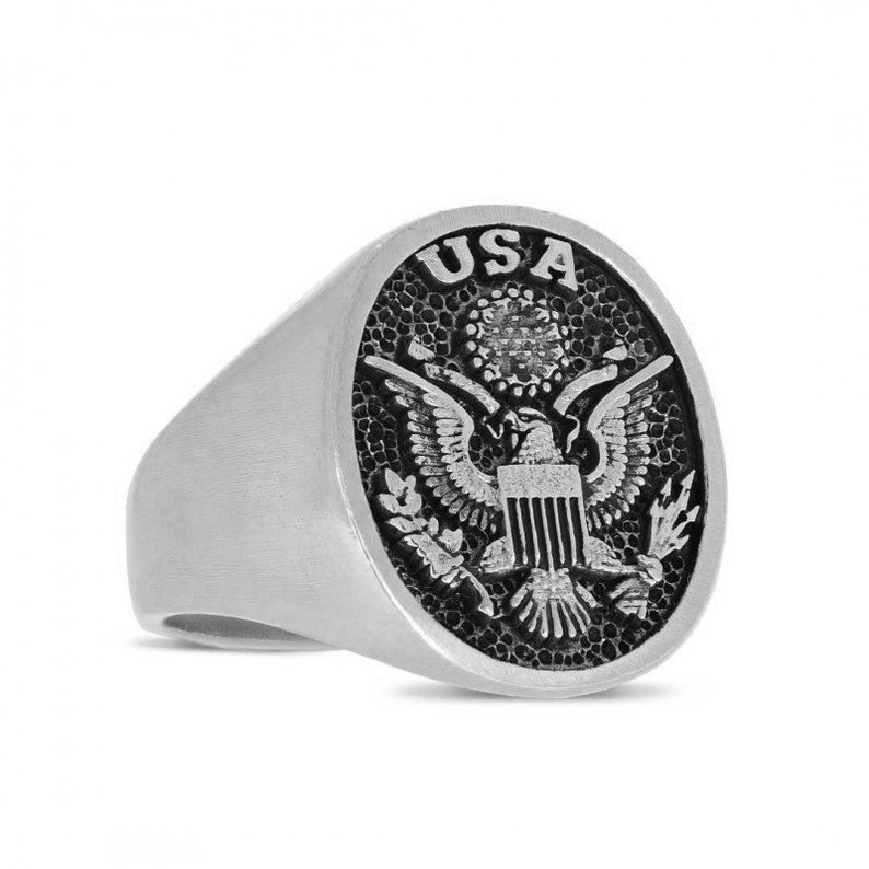 USA Eagle Ring Silver Military Ring Personalized Military - Etsy