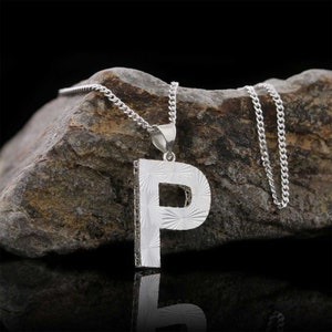 Collar tipo alfabeto de plata, colgante de letra p de plata esterlina, colgante de letra de plata de diseño personalizado, collar de letras de plata alfabeto en negrita,