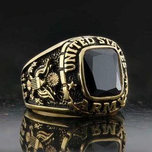 United States Army Ring, Silver US Army Ring, US Eagle Ring, US Military Ring , 925K Sterling Silver Force Ring With Stone