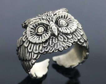 Silver Owl Ring, Sterling Silver Owl Ring, 3D Owl Design Jewelry- Fathers Day Gift