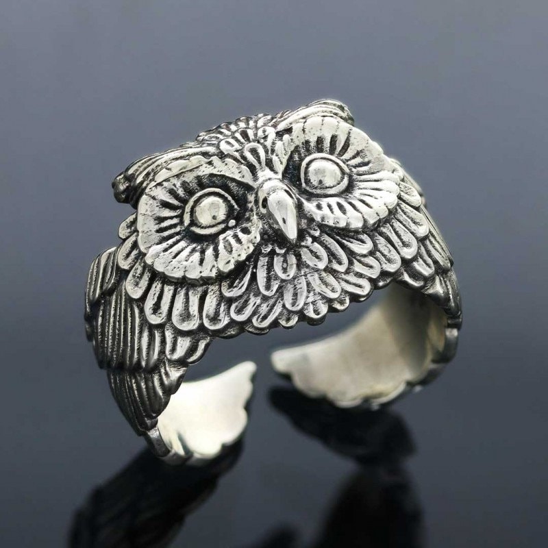 Silver Owl Ring, Sterling Silver Owl Ring, 3D Owl Design Jewelry- Fathers Day Gift