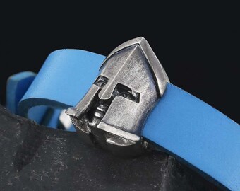 Silver Spartan Bracelet, Warrior Leather Bracelet, 925K Sterling Silver Leonidas Bracelet, Silver Greek Spartan Warrior Bracelet