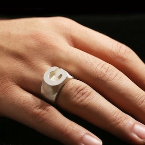 Anillo de letras de plata esterlina 925, anillo de letras G, anillo inicial de la A a la Z, anillo de tipo de alfabeto de plata, anillo de letras de plata alfabeto en negrita, anillo de alfabeto