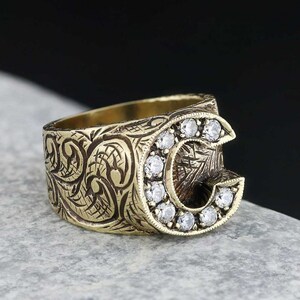 925 Anillo de letras de plata esterlina, Anillo de letras C, Anillo inicial de la A a la Z, Anillo de tipo alfabeto de plata, Anillo de letras de plata Alfabeto en negrita Anillo celta