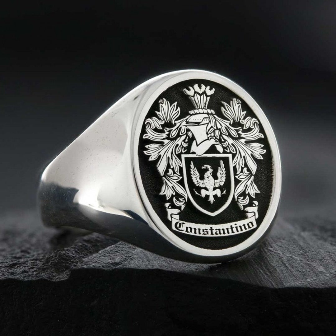 Sterling Silver Coat of Arms Signet Ring, Family Crest Rings