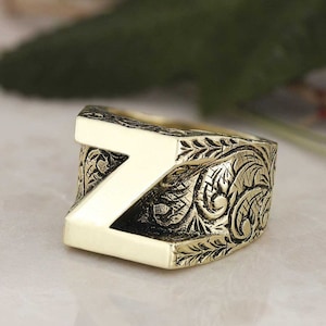 Anillo de letras de plata esterlina 925, anillo de letras Z, anillo inicial de la A a la Z, anillo del alfabeto del monograma de plata, anillo de letras en negrita de diseño celta plateado