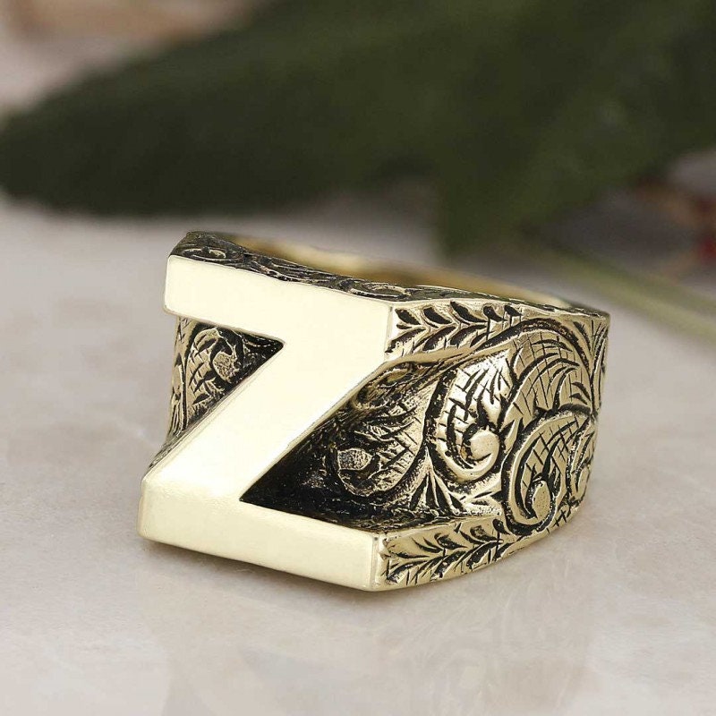 925 Sterling Silver Letter Ring, Letter Z Ring, A-Z Initial