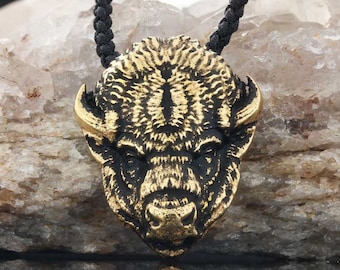 Sterling Silver Buffalo Head Necklace, Bison Pendant, Gift for Men