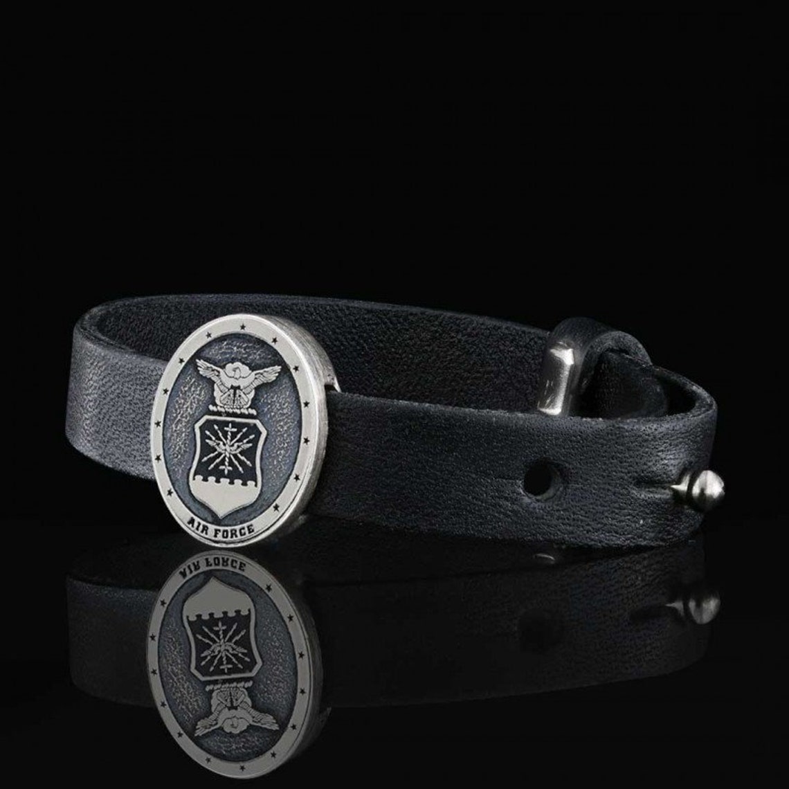US Air Force Embossed Bracelet , Silver US Eagle Embossed