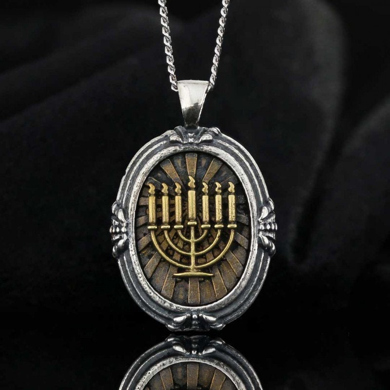 SILVER MENORAH PENDANT Hanukkah Menorah Necklace Sterling Etsy