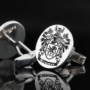 Sterling Silver Coat of Arms Signet Cufflinks, Family Crest Cufflinks, Family Seal Cufflinks, Family Crest Signet Cufflinks, Custom Cufflink