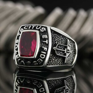 Sterling Silver Masonic Ring, Personalized, Ruby Stone