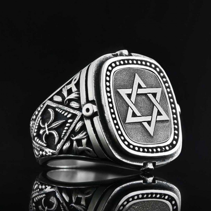Anillo giratorio vintage de estrella de David para hombre, hexagonal,  judío, israel, seis puntas giratorias, anillos antiestrés para aliviar el