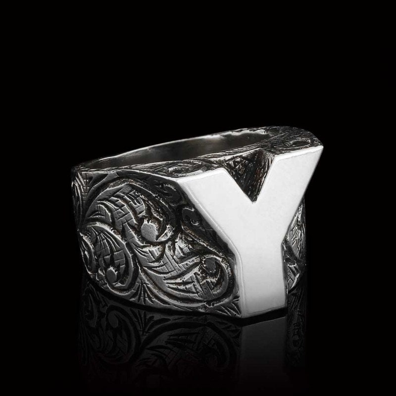 925 Sterling Silver Letter Ring, Letter Y Ring, A-Z Initial Ring 