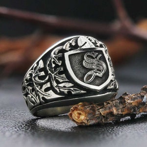 Anillo inicial de plata A-Z, anillo de sello personalizado, anillo de letra S, anillo de alfabeto de monograma de plata de ley 925, anillo de letra de diseño celta de plata
