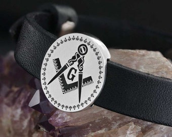 Masonic Bracelet: Custom Freemason Lodge Leather Cuff