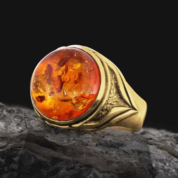 Anillo de hombre de plata de piedra de mbar anillo de plata de