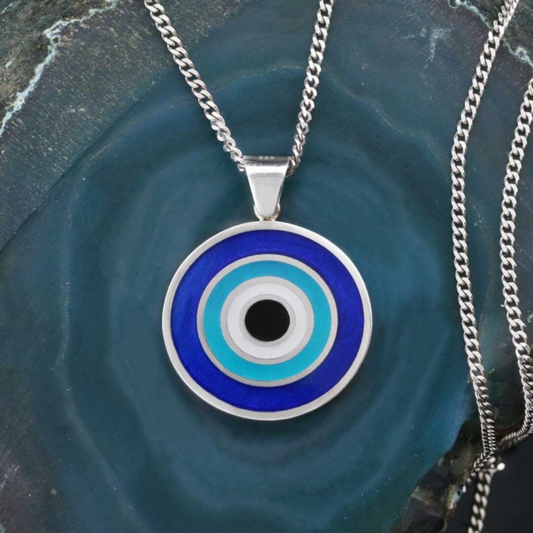thumbnail image 2 of 925K Silver Plated Evil Eye Pendant Necklace Turkish Greek Charm 45cm Chain 2 of 4
