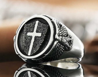 Sterling Silver Korsfararsköldring, Kristet Kors Signet