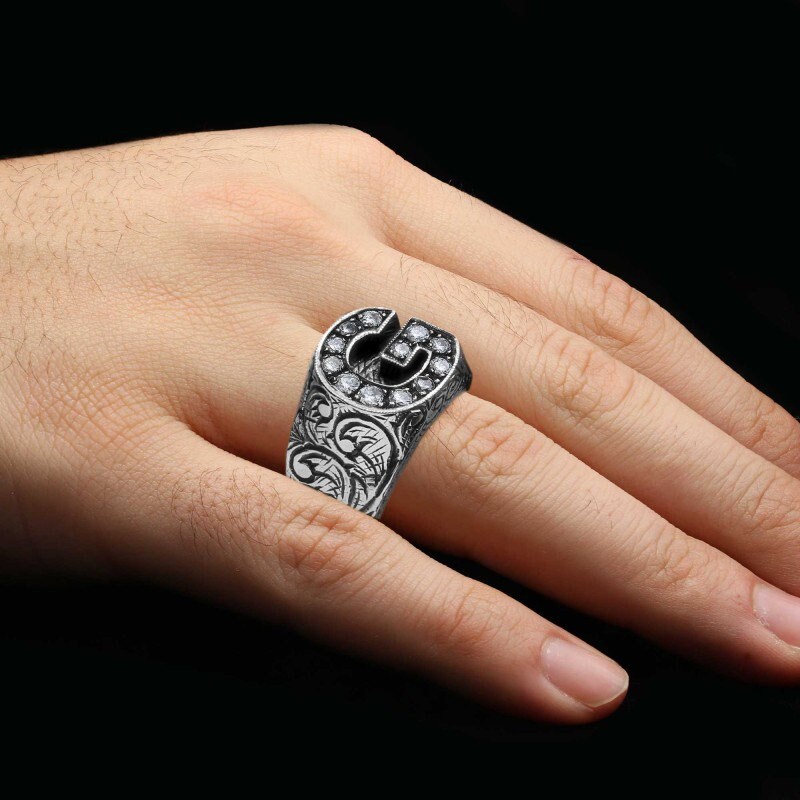 Silver G Letter Ring, G Alphabet Ring, A-Z Initial Ring