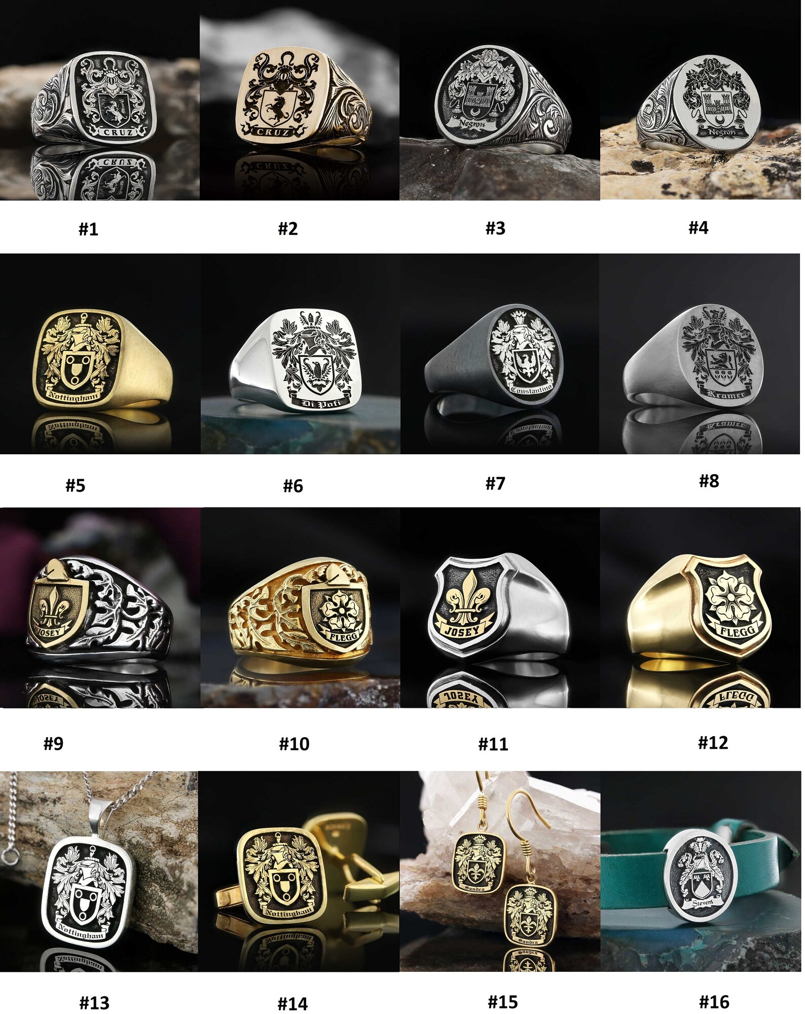 Silver Custom Ring Family Crest Rings Coat of Arms Etsy