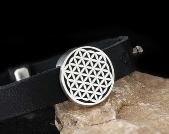 Flower of Life Bracelet, Flower of Life Leather Bracelet, Sacred Geometry Bracelet, Flower Bracelet, Yoga Jewellery, Spiritual Jewellery