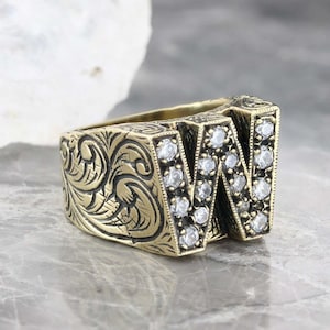 Anillo de letras W de plata, Anillo del alfabeto W, Anillo inicial de la A a la Z, Anillo de tipo alfabeto de plata, Anillo de letras de plata Alfabeto en negrita Anillo celta