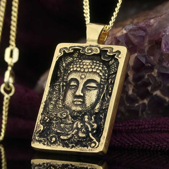Rectangle Stamped Buddha Face Pendant Rectangle Stamped Buddha Face Pendant