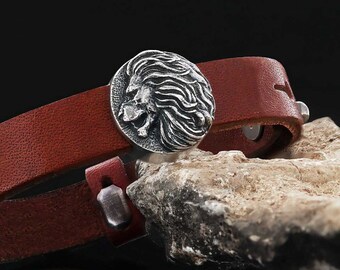 Silver Lion Handmade Sterling Silver Men Charm Bracelet, Leo Zodiac Sign  Men Jewelry, Leo Astrology Leather Bracelet, Horoscope Bracelet