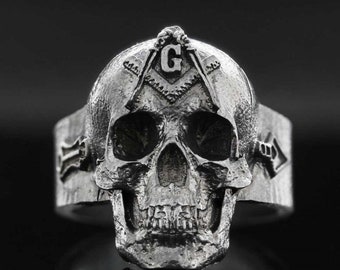 Masonic Skull Ring, Silver Masonic Skulle Ring, Sterling Silver Masonic Skull Ring