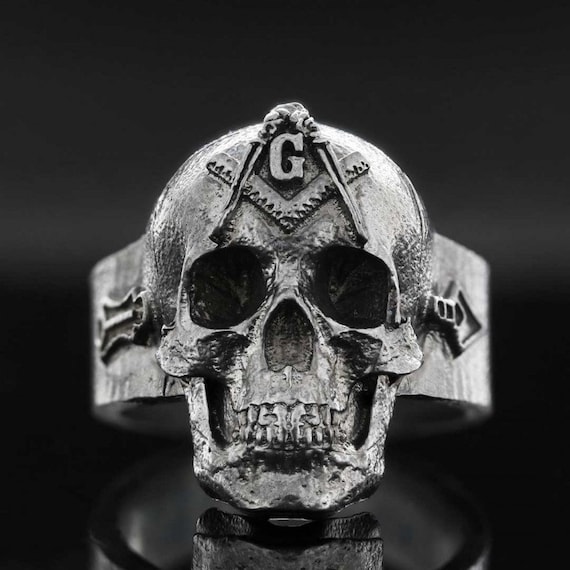 Masonic Skull Ring Silver Masonic Skulle Ring Sterling Silver