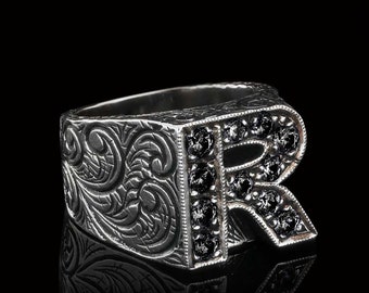 Buy Silver R Letter Ring, R Alphabet Ring, A-Z Initial Ring