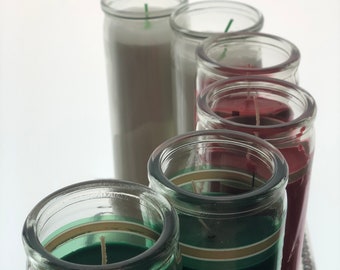 Red white or green 8" Pillar Glass Jar 7 Day Candles