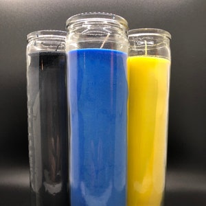 Black Yellow or Blue 8&quot; Pillar Glass Jar 7 Day Candles