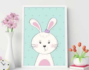 Bunny Rabbit, Nursery Animal Print, Woodland Print, Rabbit Poster, Nursery Wall Art Decor, Baby Decor, Kids Room Decor, Childrens Gift