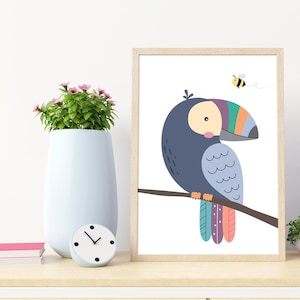 Toucan, Animal Nursery Print, Toucan Nursery Decor, Kids Room Decor, Kids Playroom Wall Art Poster, Cute Girls or Boys Print