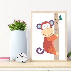 Monkey, Animal Nursery Print, Monkey Nursery Decor, Kids Room Decor, Kids Playroom Wall Art Poster, Cute Girls or Boys Print