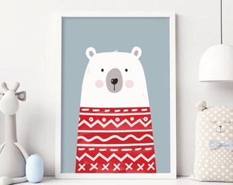 Polar Bear Nursery Print, lindo animal print, cartel del oso, vida silvestre, decoración del arte de la pared del vivero, decoración del bebé, decoración de la habitación de los niños, ducha del bebé, impresión
