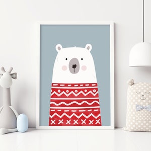 Polar Bear Nursery Print, Cute Animal Print, Bear Poster, Wildlife, Nursery Wall Art Decor, Baby Decor, Kids Room Decor, Baby Shower, Print