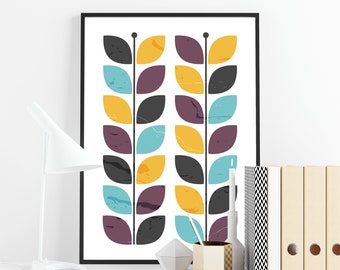 Scandinavian Flower Print, Mid Century Print, Mid Century Wall Art, Moden Art, Home Decor, Minimalist Art, Living Room Decor, Nordic Art