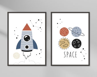 Space Wall Art, Space Theme Wall Decor, Rocket Poster, Solar System Print, Outer Space Decor, Space Nursery, Spaceship Art, Kids Room Art