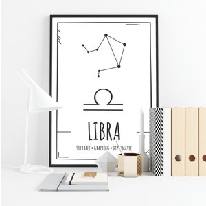 Libra Zodiac Sign Print, Constellation Print, Star Sign Print, Astrology Print, Zodiac Wall Art, Horoscope Print, Libra Star Chart, Home Art