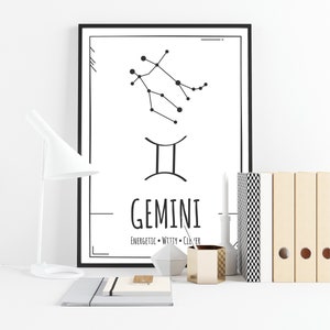 Gemini Zodiac Sign Print, Constellation Print, Star Sign Print, Astrologie Print, Zodiac Wall Art, Horoscope Print, Gemini Star Chart, Accueil