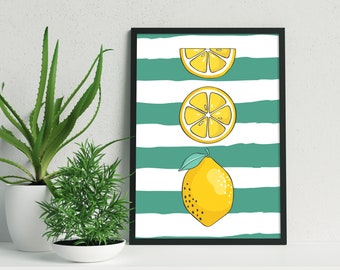 Lemon Botanical Print, Citrus Fruits Print, Kitchen Wall Art, Lemon Decor, Lemon Print, Food Wall Art, Lemon Wall Art, Yellow Lemon Fruit