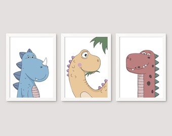 Set Of 3 Dinosaur Nursery Prints, Dinosaur Decor, Kids Room Decor, Dinosaur Nursery Art, Kids Playroom Wall Art Poster, Boys Room, Dino Art