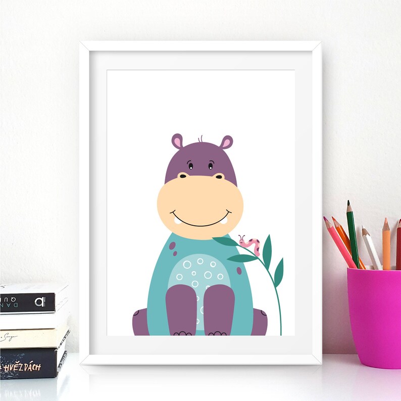 Cute Hippo Animal Nursery Print Hippopotamus Nursery Decor Etsy
