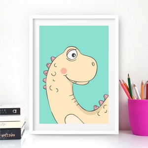 Dinosaur Nursery Print, Dinosaur Decor, Kids Room Decor, Kids Playroom Wall Art Poster, Cute Girls or Boys Print, Cartoon Room Decor, Dino