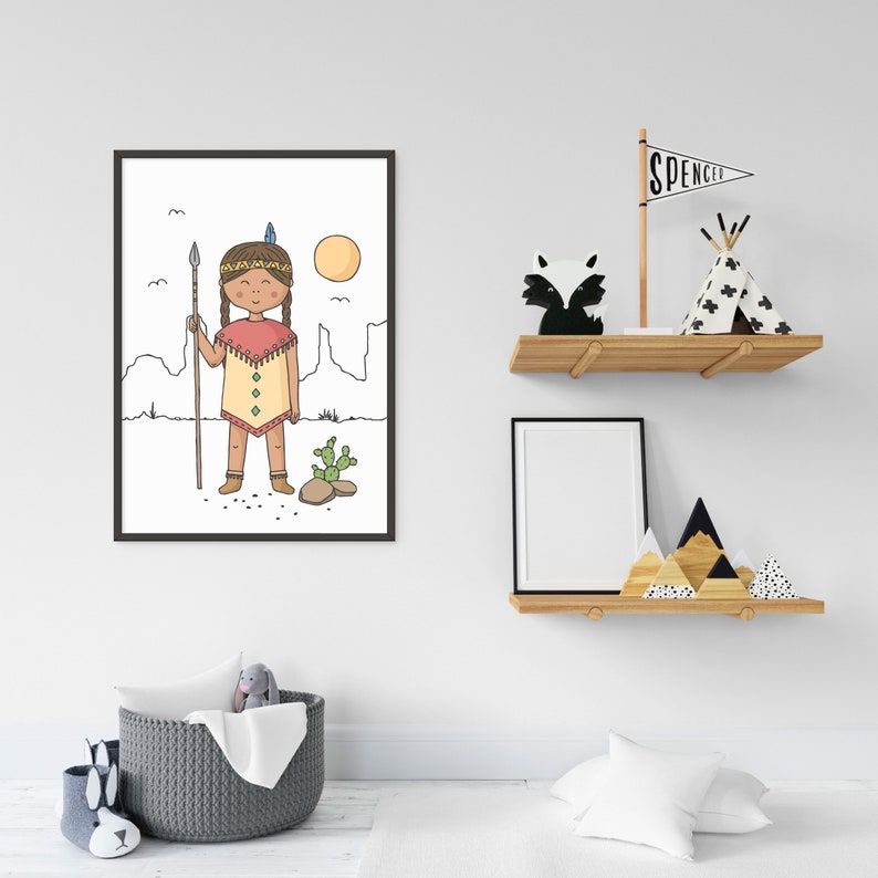 Teepee Little Indian Girl Indian Posters Wolf Indians Nursery Prints Set of 3 Prints Adventure Prints Wall Art Girls Boys Room Decor