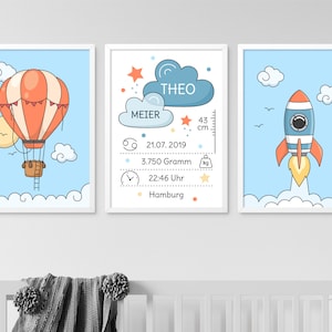 Birth Announcement, Personalized Baby Gift, Birth Print, Baby Boy, Set of 3 Transportation Print, Nursery Boy Decor, Birth Notice, Details