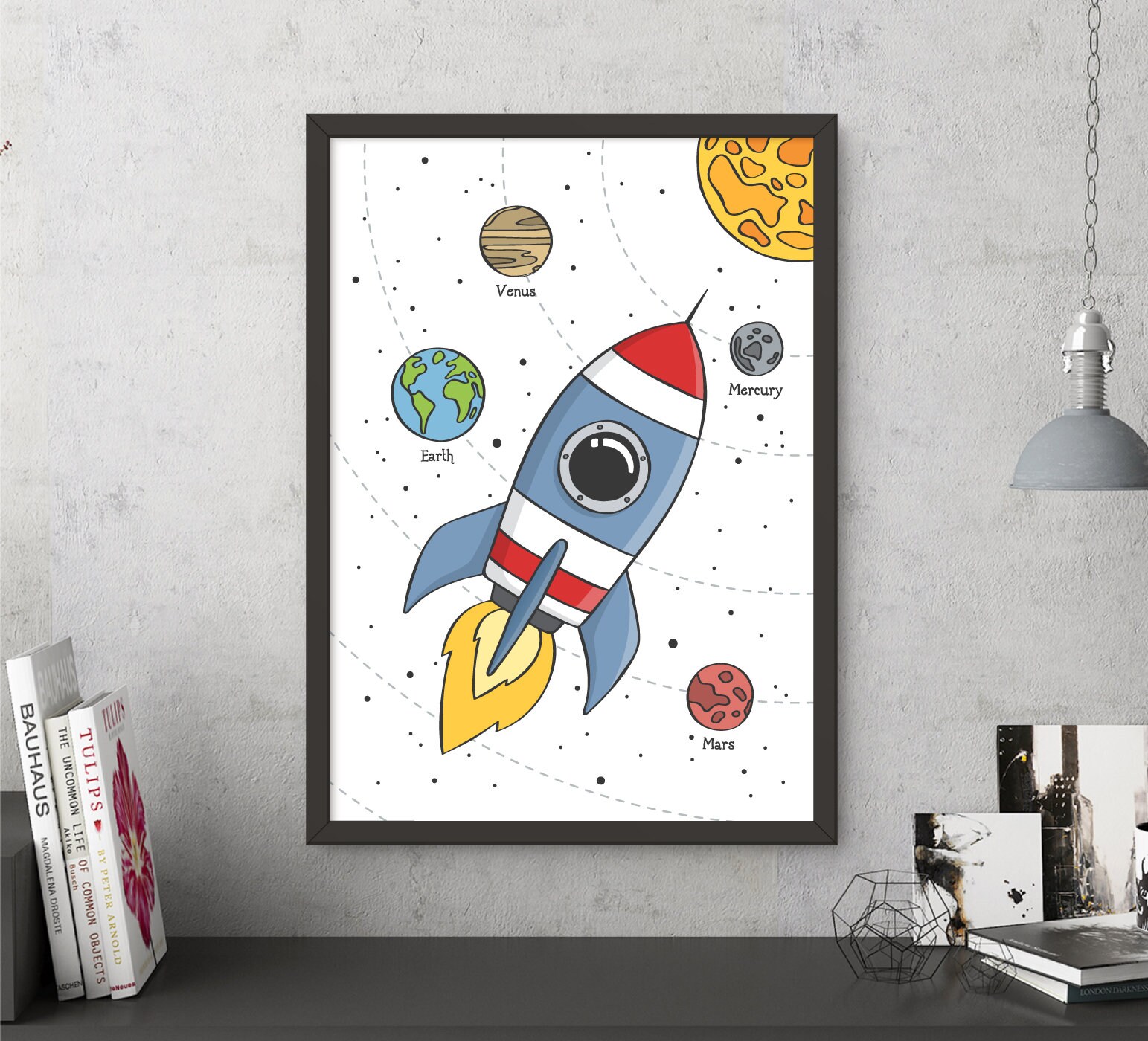 Rocket Ship Printable Nursery Art, Spaceship and Planets, Space Nursery ...